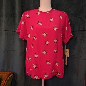 Vintage Pink Stars Silk Blouse by Jones New York